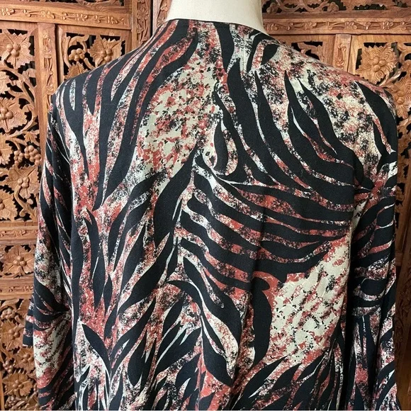 Vintage Abstract Zebra Print Button Front Kaftan Blouse Beach Cover Up - Picture 8 of 10